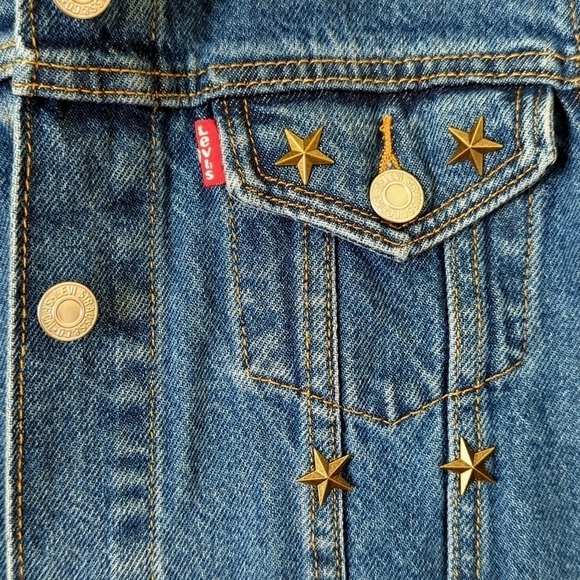 Levi's Classic Star Studded Dark Wash Long Sleeve Denim Jean Trucker Jacket XS - Picture 8 of 16